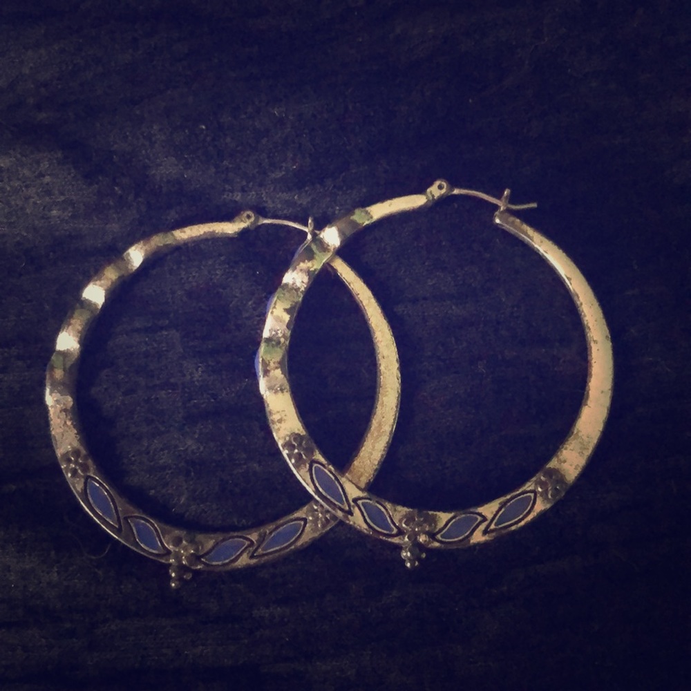 Enamel hoop earrings EUC